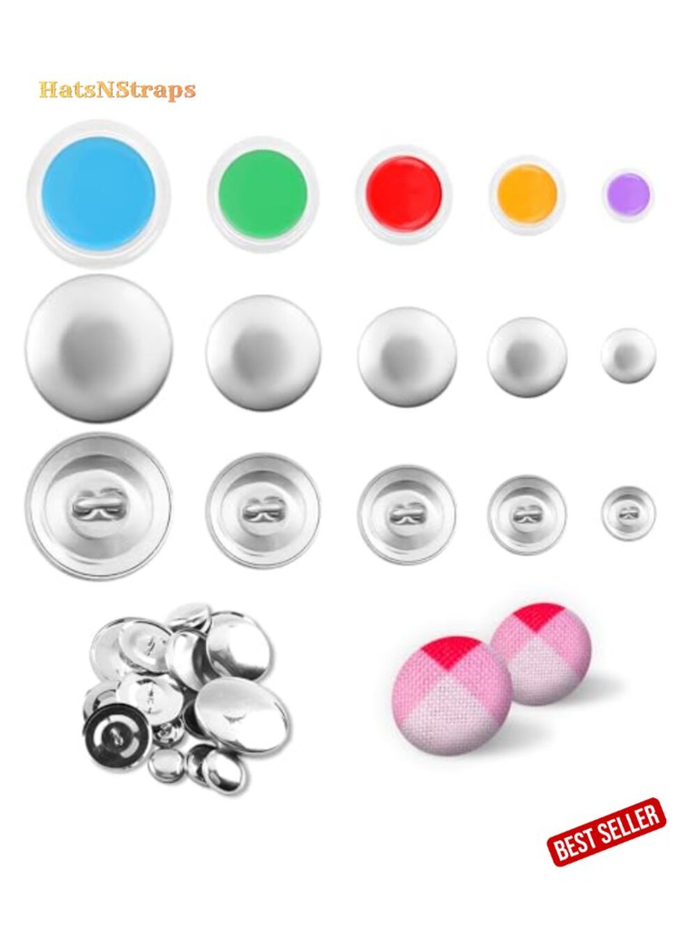 105 Piece Cover Button Kit with 5 Sizes Aluminum Alloy DIY Tool